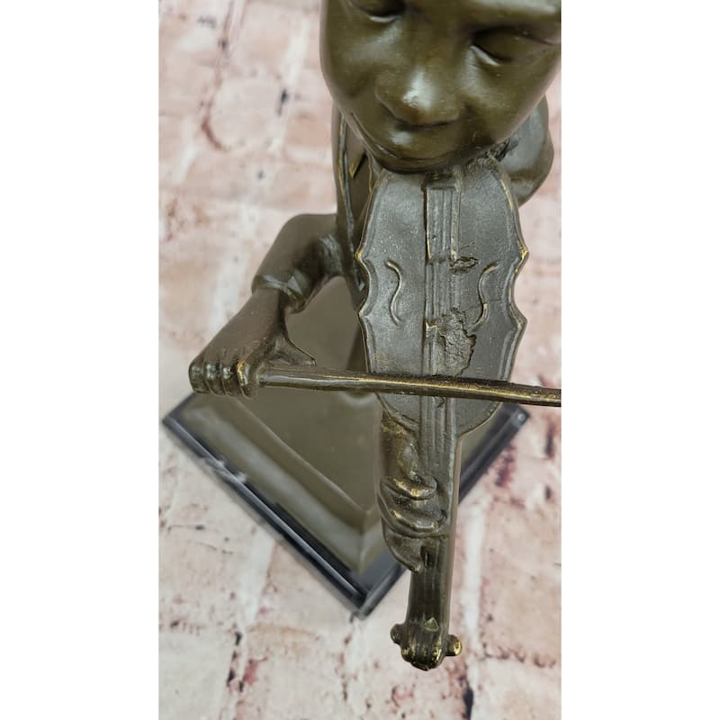 Bronze Boy Playing Violin Sculpture – Musical Bust On Marble Base