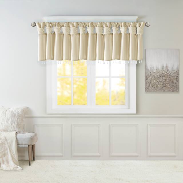 Madison Park Natalie Lightweight Faux Silk Valance with Beads - 50x26" - Champagne