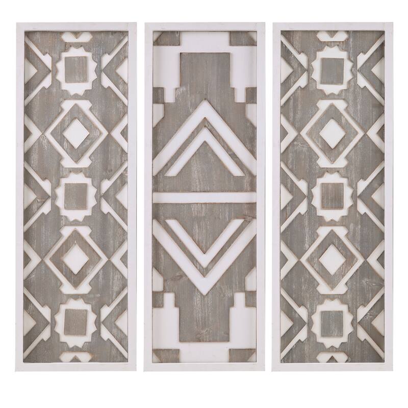 Madison Park Mandal Panel Two-tone Geometric 3-piece Wood Wall Decor Set