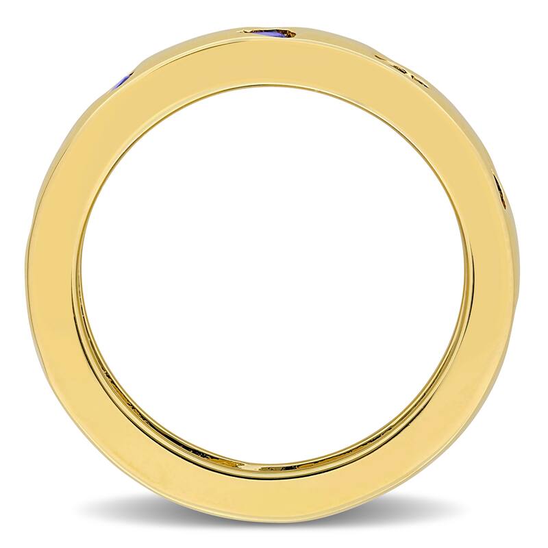Miadora 1 1/2ct TGW Created Blue Sapphire Heart Eternity Ring in Yellow Plated Sterling Silver