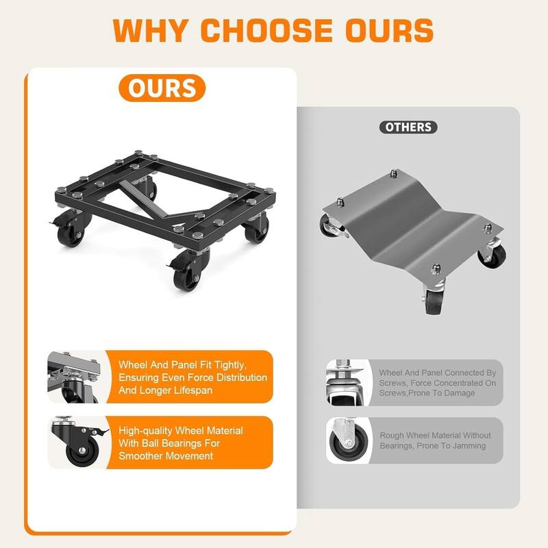 4-Pack Heavy-Duty Car Dolly Set 6000-lb Capacity with Locking Swivel Casters