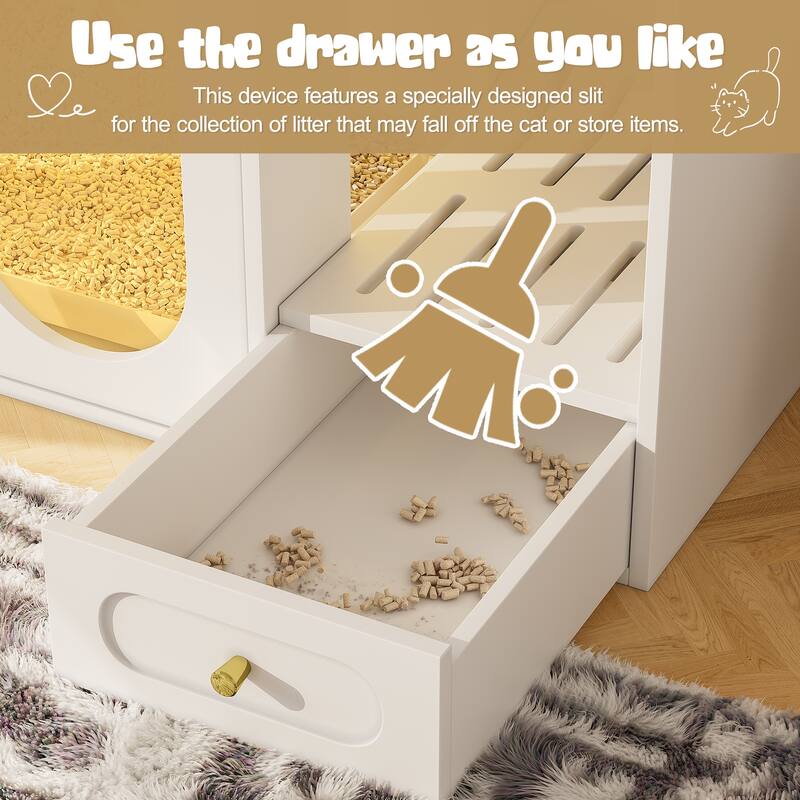 Cat Litter Box Enclosure with LED Light, Hidden Litter Box Furniture with Storage Drawers, Indoor Pet House with Acrylic Doors