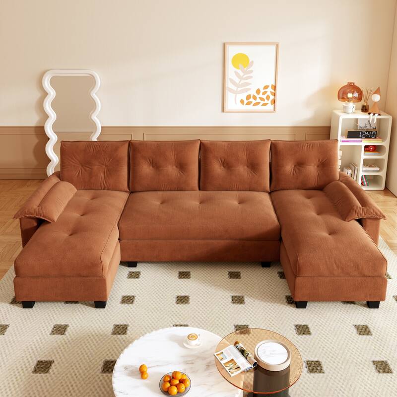104.7" U-Shaped Sleeper Sofa, Convertible Sectional Couch with Pull-Out Bed, Removable Armrests, USB Ports & Chaise Lounge