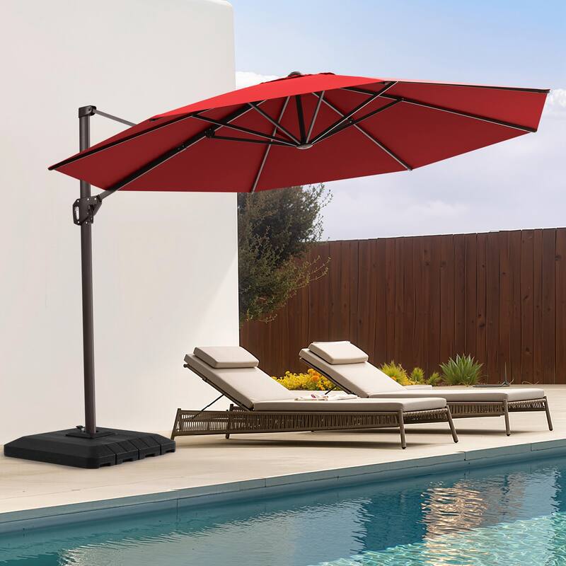 11 Ft Outdoor Patio Cantilever 360 Degree Rotation Offset Umbrella with 4-Piece Fillable Weighted Base