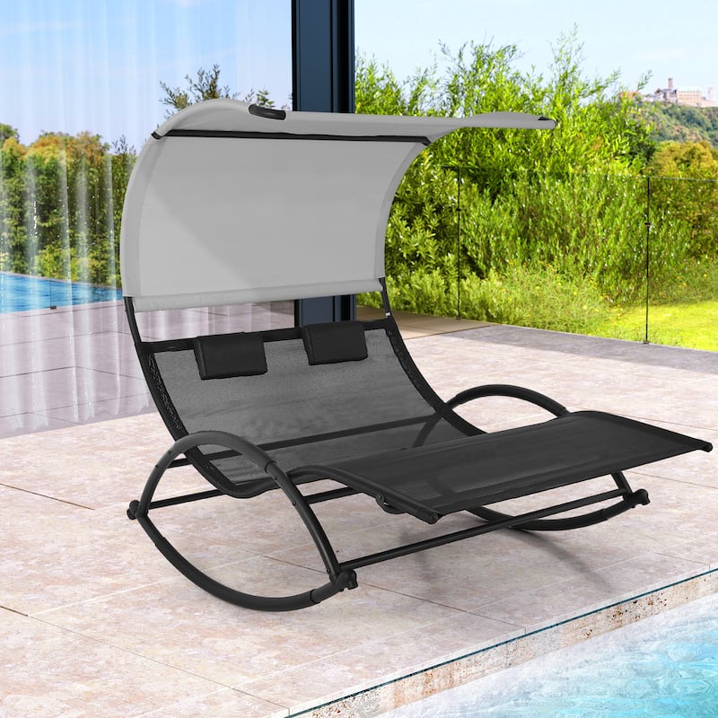 Pellebant Outdoor Double Chaise Lounge Chair Swing Hammock Bed with Canopy - N/A - Grey