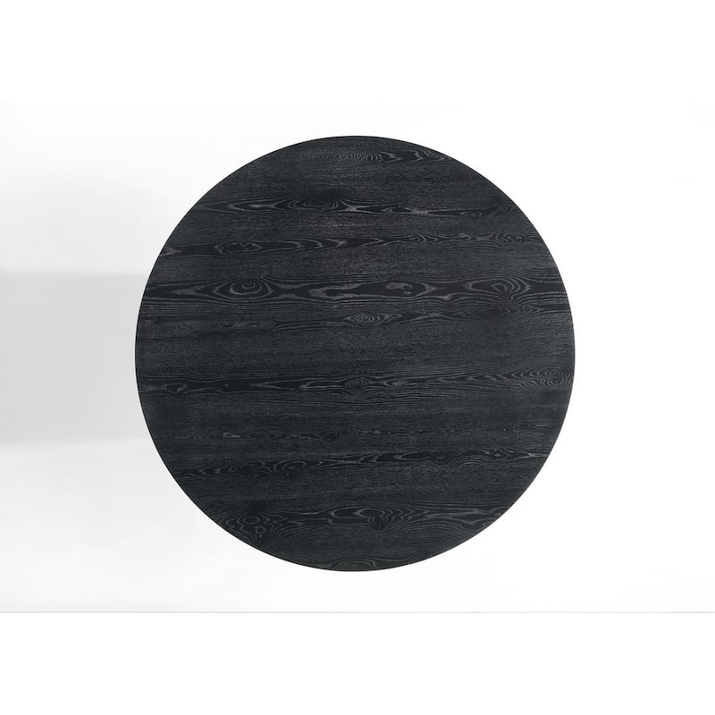 Yuvi 47 Inch Dining Table, Round Tabletop, Pedestal Base, Black Finish