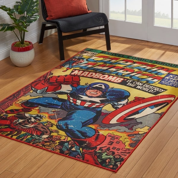 slide 2 of 5, Licensed Disney Captain America Comic Book Youth Digital Printed Area Rug - 4' 6" x 6' 6"
