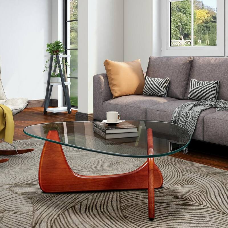 50"L Triangle coffee table Wood Base for living room
