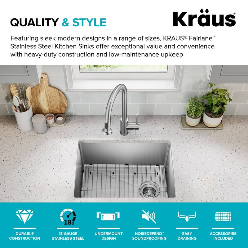 KRAUS Fairlane Undermount 18 Gauge Stainless Steel Kitchen Sink