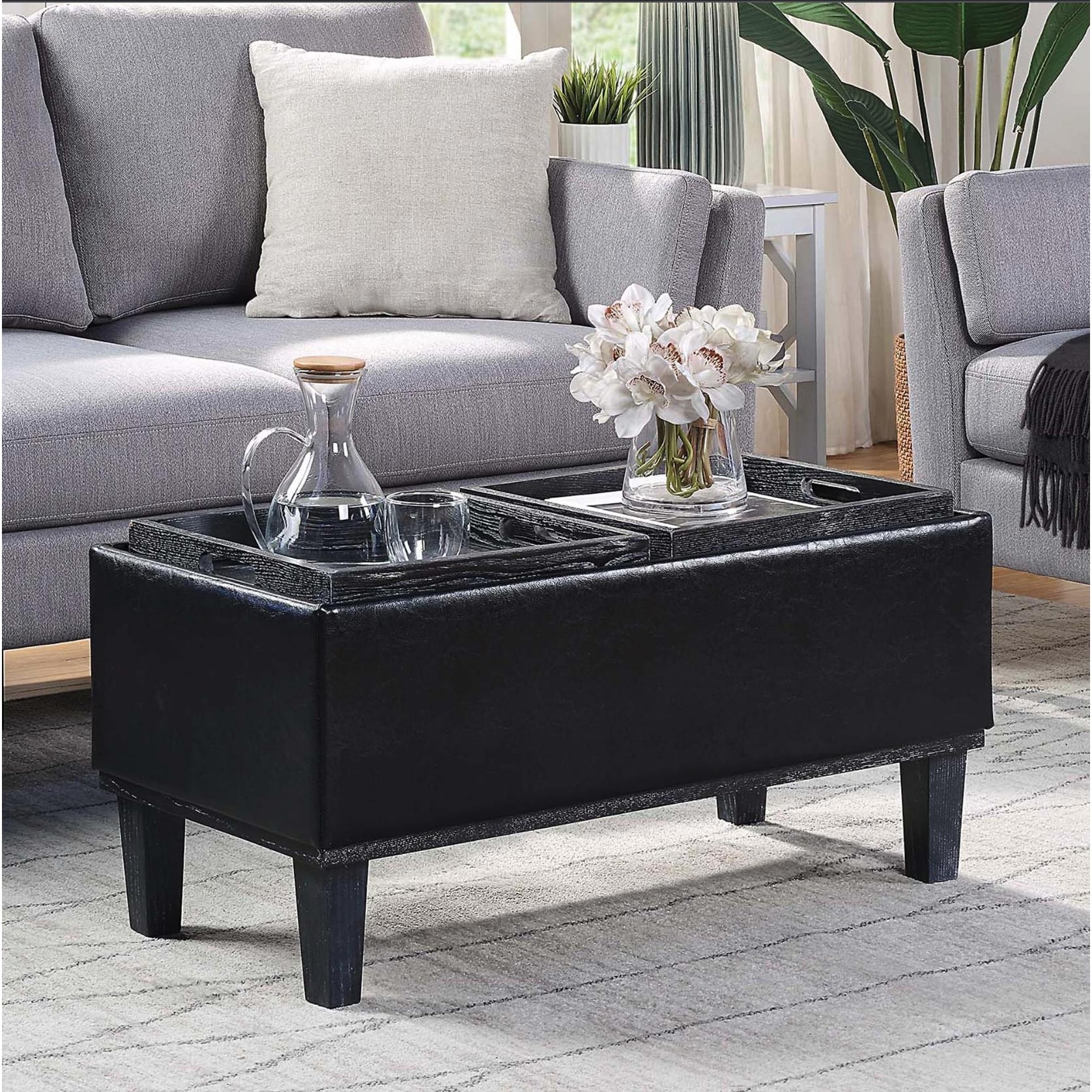 Square storage ottoman with reversible tray top discount