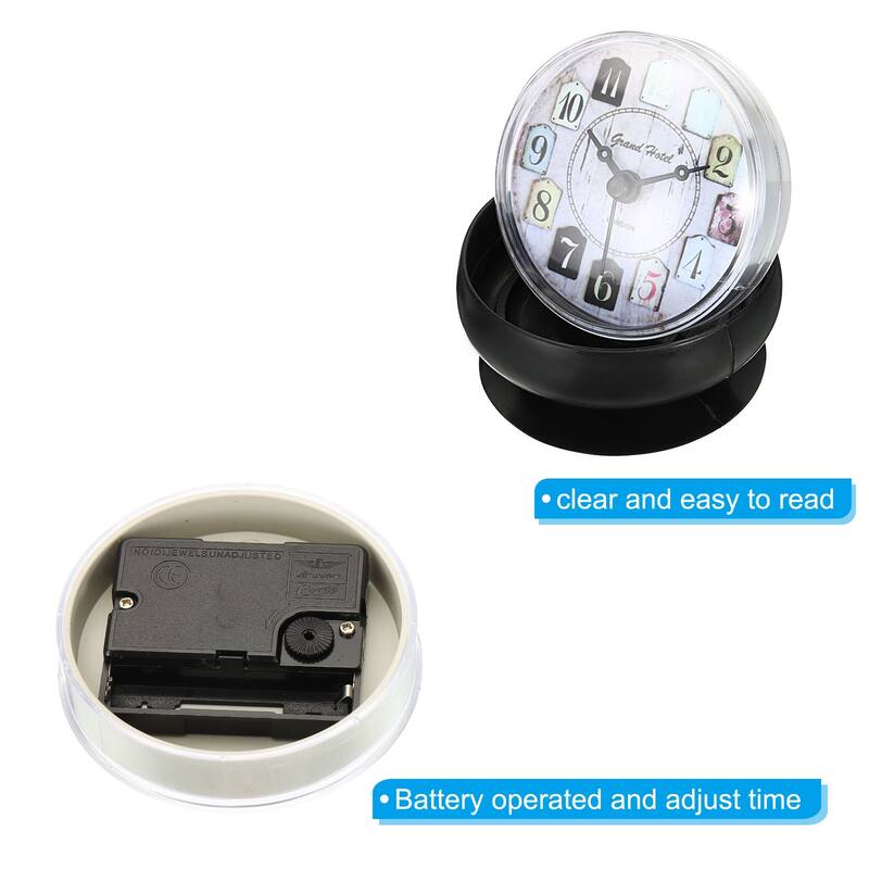 Waterproof Shower Clock Mini Bathroom Mirror Wall Clocks w Suction Cup - Black