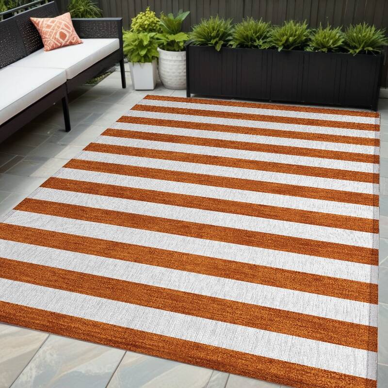 Elri Stripe Weather Resistant Blended Style Outdoor Rug - 5' X 8' - Orange