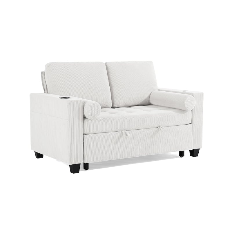 3-in-1 Corduroy Sleeper Sofa Pull-Out Bed Convertible Adjustable Loveseat with USB Port