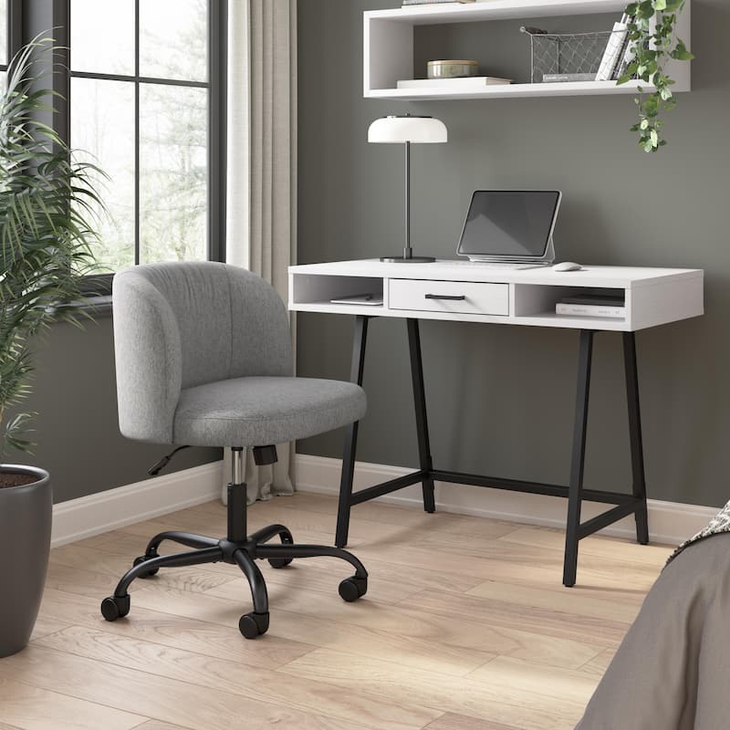 Bush Furniture Steele Small Writing Desk and Chair Set for Home Office - Pure White Oak/Warm Gray Fabric