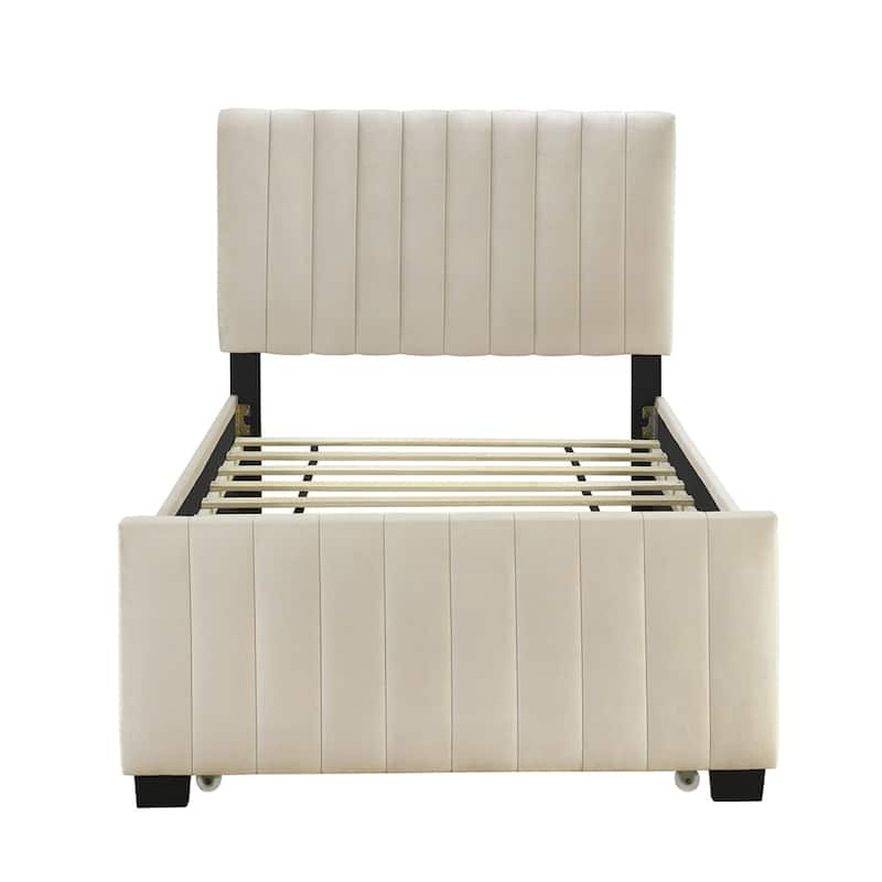 Velvet Fabric Upholstered Platform Bed with Twin Size Trundle
