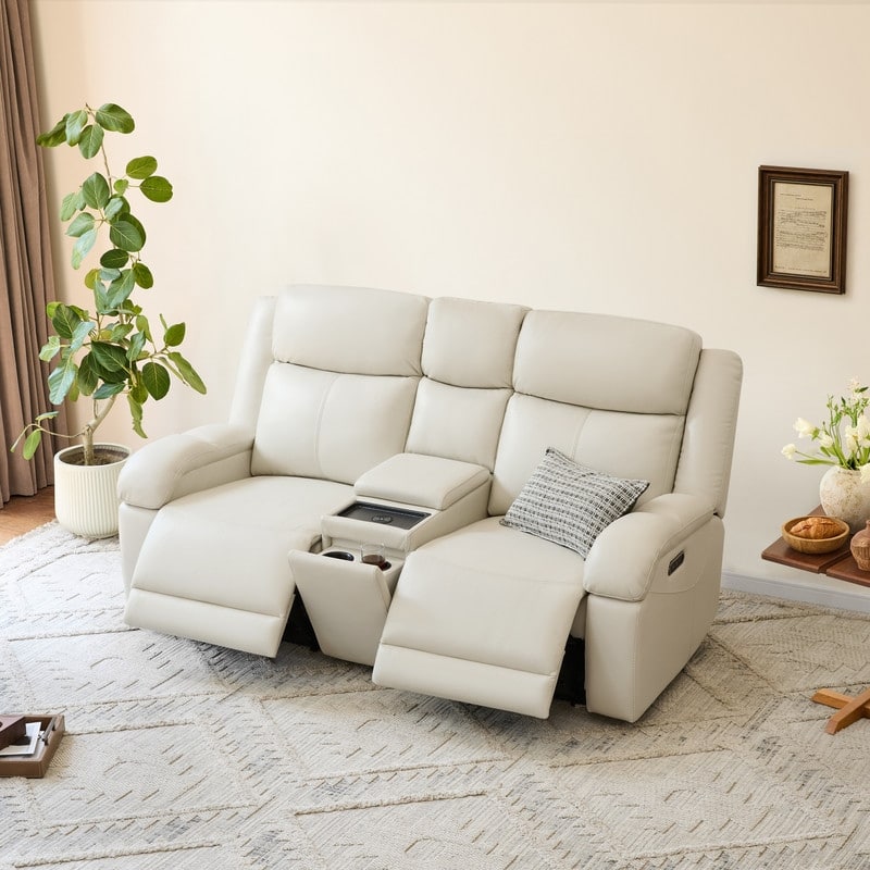 Spruce & Spring Hadlee Genuine leather Reclining Sofa with Multi-Function Console.