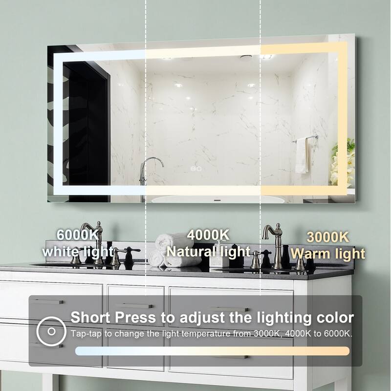 28'' H x 60'' W LED Bathroom Frameless Mirror Anti-Fog With Touch Switch Memory(Horizontal/Vertical) - Silver