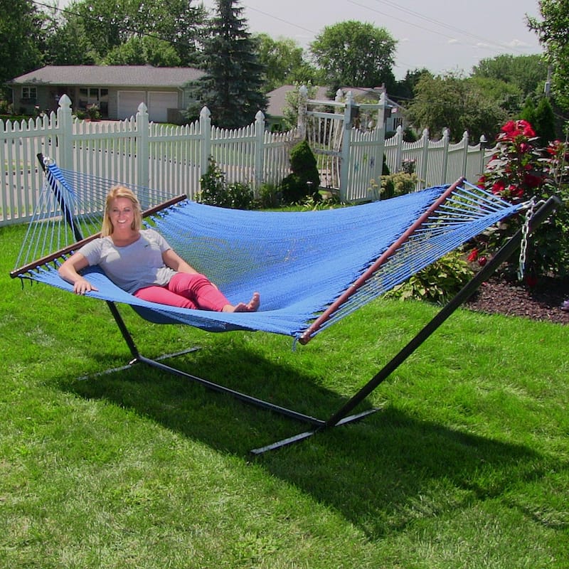 Sunnydaze Large 2-Person Rope Hammock with Spreader Bar & Hammock Stand