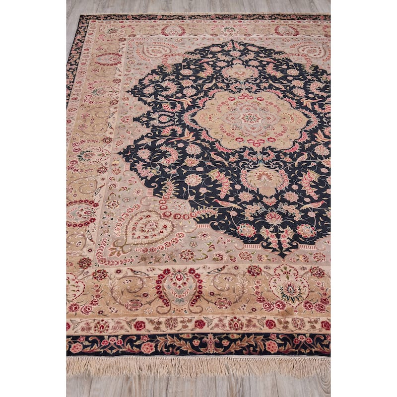 EXQUISITE RUGS ONE-OF-A-KIND Super Fine Tabriz Wool and Silk Hand Knotted BLACK Rug - 8'x10'