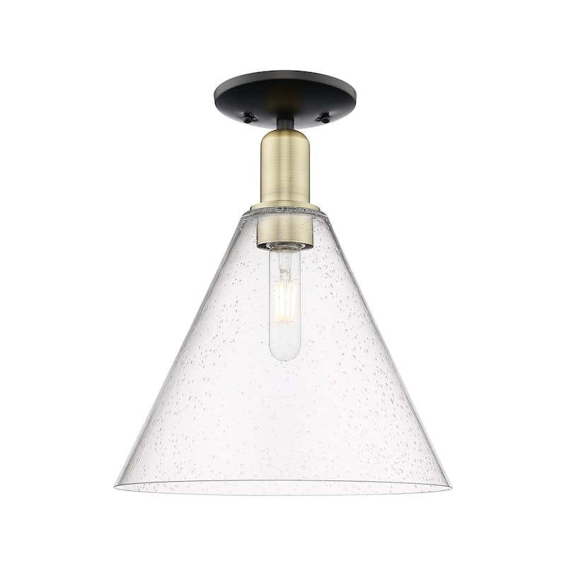 Innovations Lighting 716-1C-15-12 Berkshire Glass Semi-Flush Berkshire - Black Antique Brass / Seedy