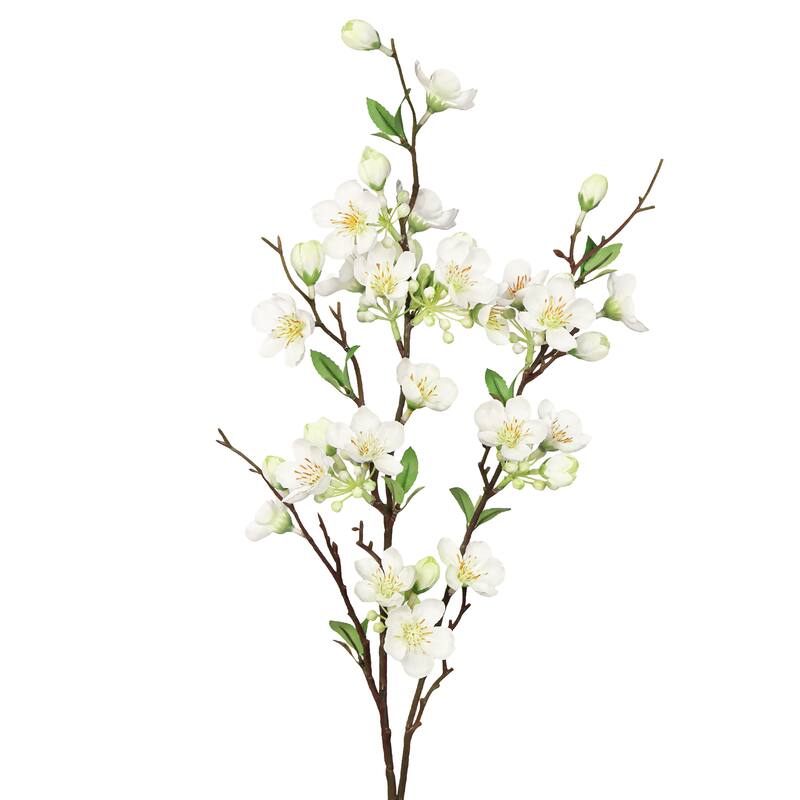 Set of 2 Cream White Artificial Peach Blossom Flower Stem Spray 33in - 33" L x 6" W x 4" DP