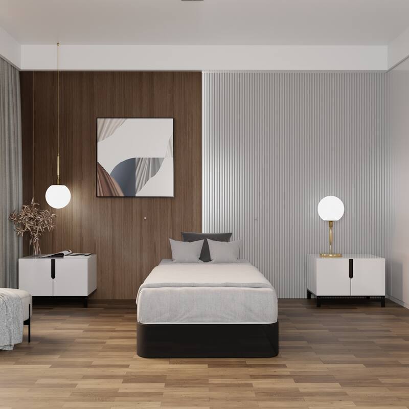 Onetan 4-Inch Wooden Box Spring, Low Profile Split Bed Foundation Ideal for Mattress, No Assembly Needed, White & black.