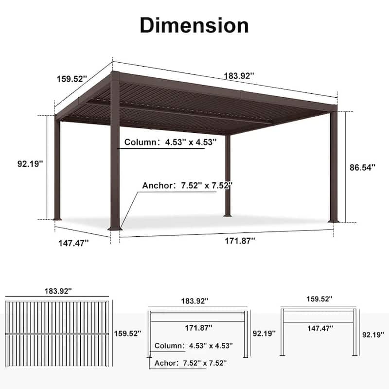 PURPLE LEAF Louvered Pergola Sun Shade Shelter with Adjustable Metal Roof for Patio Hardtop Pergola