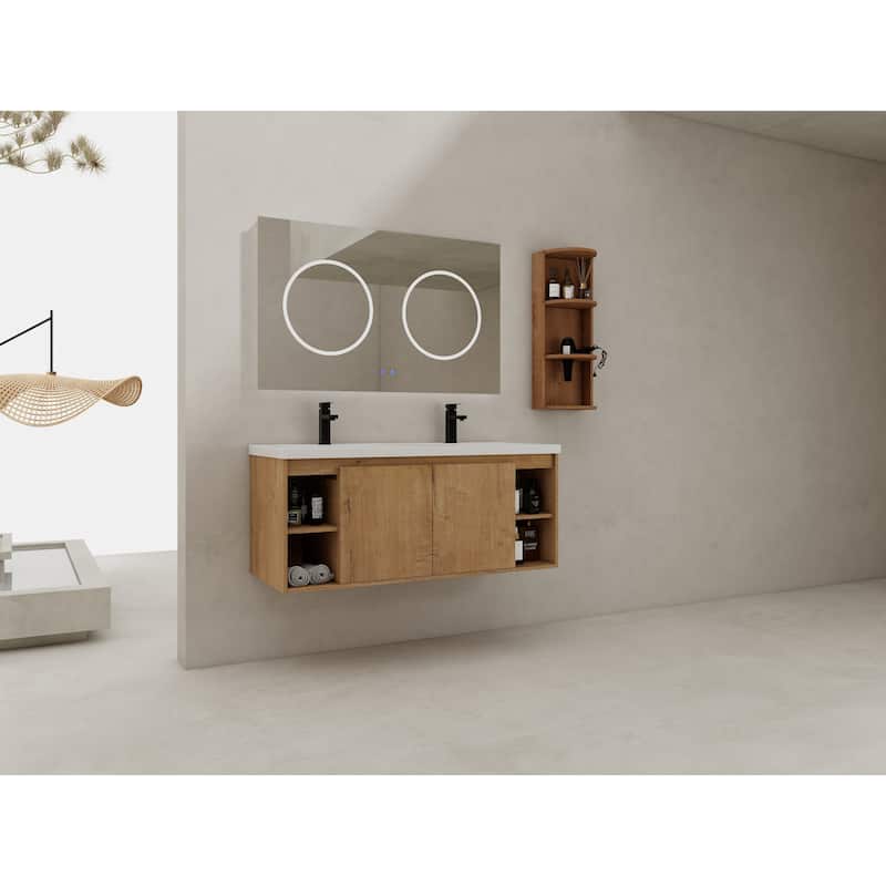 48" Wall-Mounted Bathroom Vanity With Double Sink and Storage Rack, Soft Close Doors,Combination Cabinet