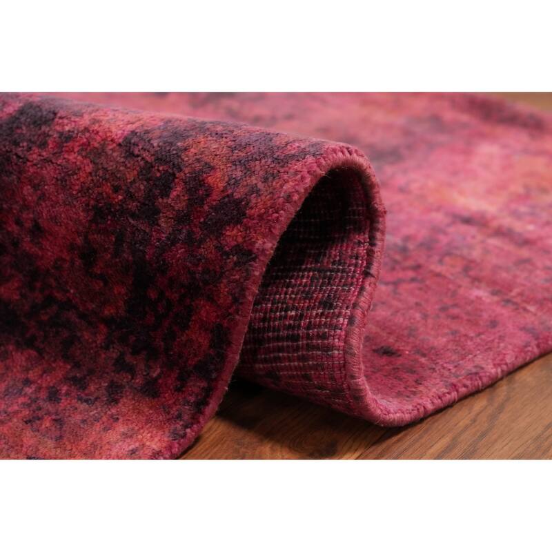 Hand Knotted Oriental Viscose Silk Carpet Modern All-Over Pink Abstract Area Rug - 7' 9'' X 5' 7''