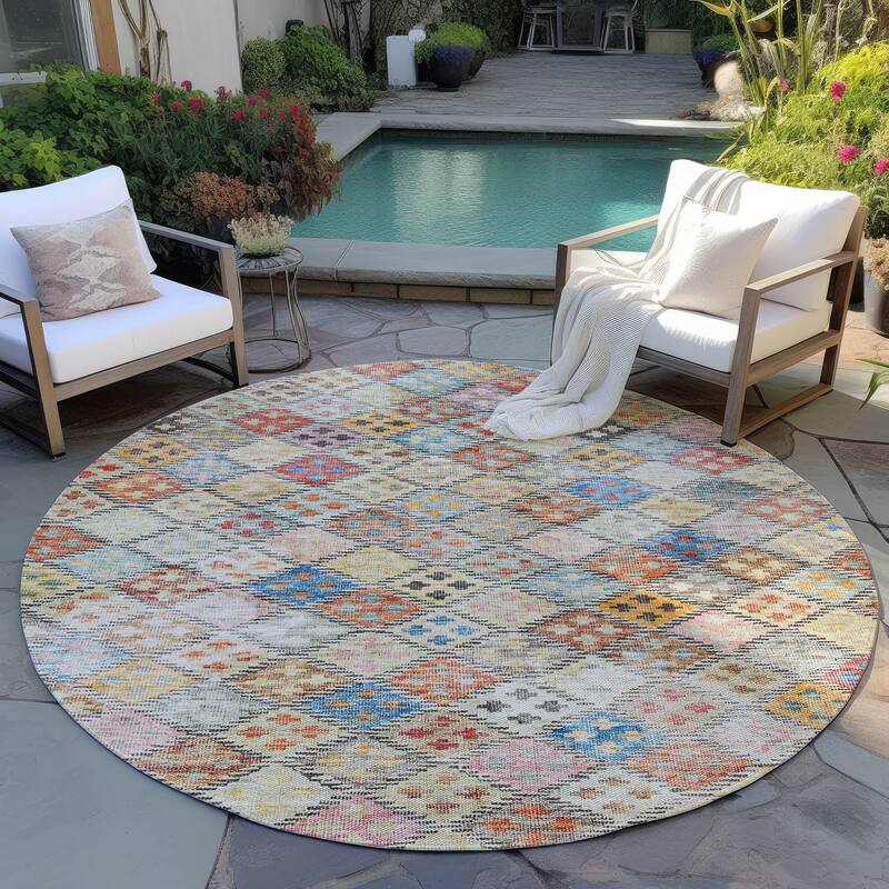 Machine Washable Indoor/ Outdoor Boho Modern Chantille Rug