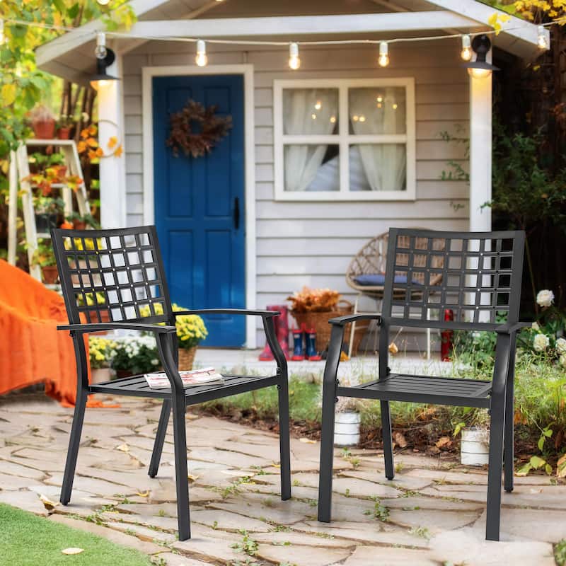 Outdoor 2-Piece Patio Chair Set, Stackable Chairs for Small Room, Black - Black