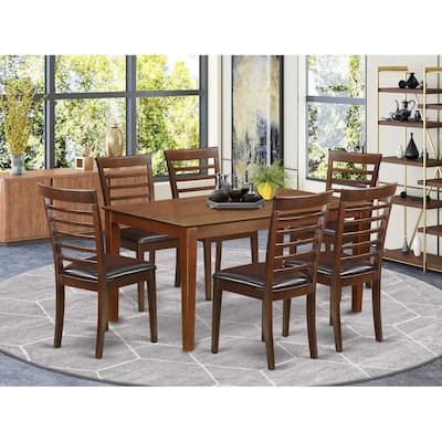 HomeStock 7-Piece Rectangle Mahogany Finish Solid Wood Top Dining Table with 6 Chairs