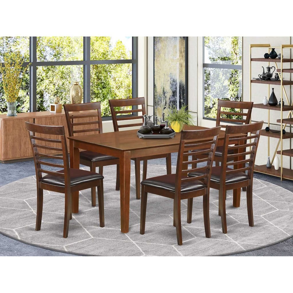 HomeStock 7-Piece Rectangle Mahogany Finish Solid Wood Top Dining Table with 6 Chairs