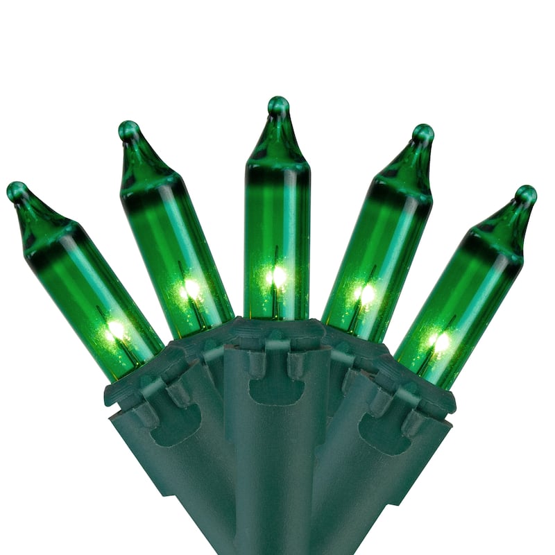 Mini Incandescent Christmas Lights - Green - 20.25' Green Wire - 100ct