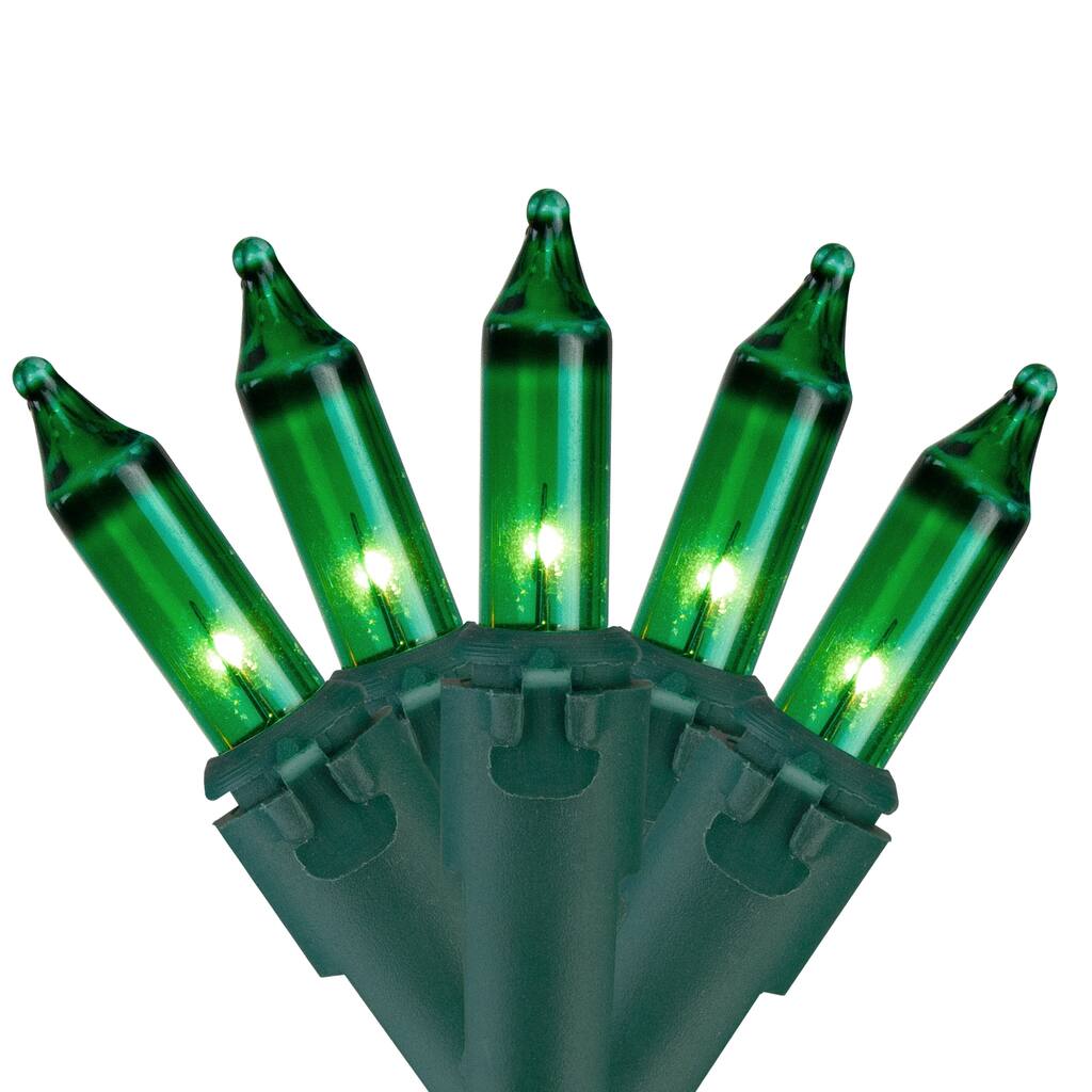 Mini Incandescent Christmas Lights - Green - 24.5' Green Wire - 50ct