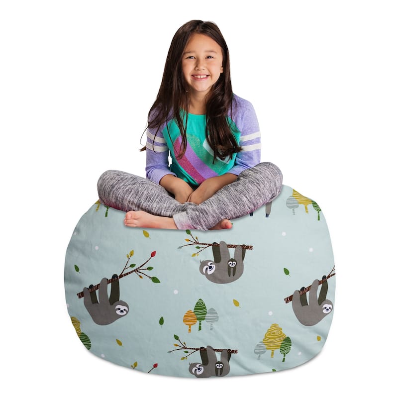 Kids Bean Bag Chair Cover Stuffed Animal Storage or Toy Organizer - 38 Inch Large - Canvas Sloth and Trees