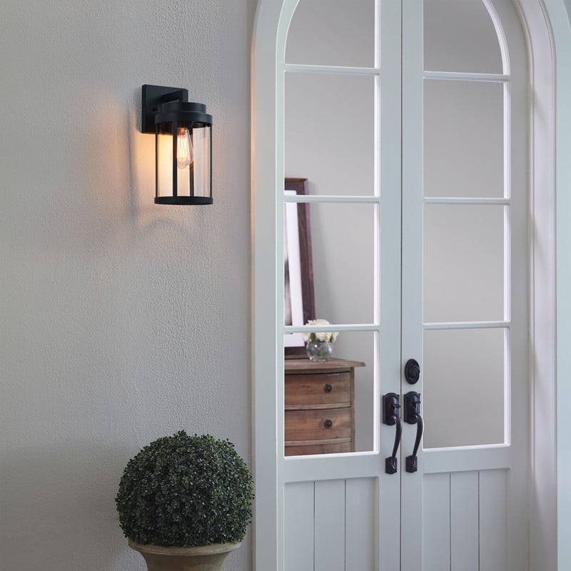 KAWOTI 13.63" Cylindrical Outdoor Wall Sconce Black - W6.5" x E7.9" x H13.63"