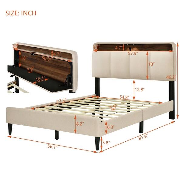 Skin Friendly Fabric Full size Upholstered Platform Bed with Storage