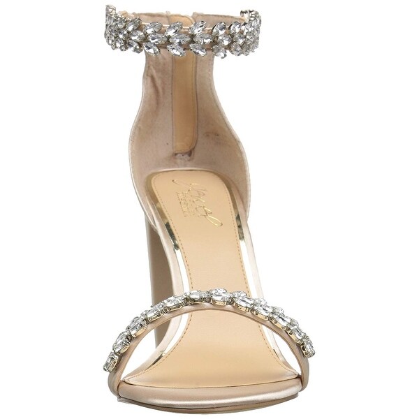 mayra champagne satin rhinestone ankle strap heels