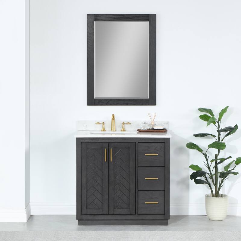 Altair Gazsi Bathroom Vanity with Composite Stone Countertop with Mirror