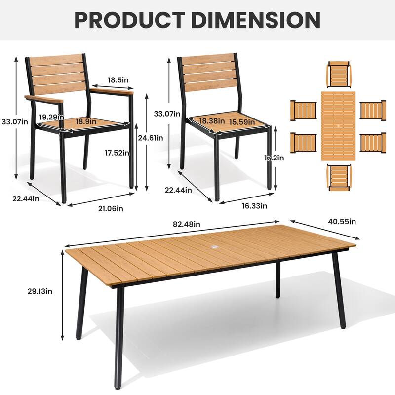 7/9-Piece Furniture Set Outdoor Patio Aluminum Dining Table and Stackable Chairs