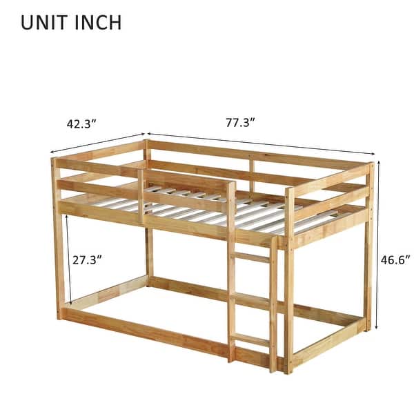 Natural Twin over Twin Size Solid Rubber Wooden Loft Bed