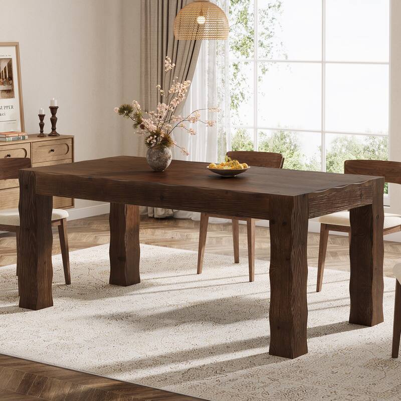 63-Inch Solid Wood Dining Table for 4-6 - 31.5" D x 63" W x 29.92" H - Dark Walnut