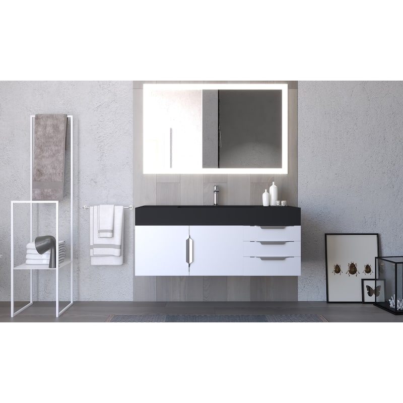 Amazon 48" Wall Mounted Bathroom Vanity Set w/ Black Top