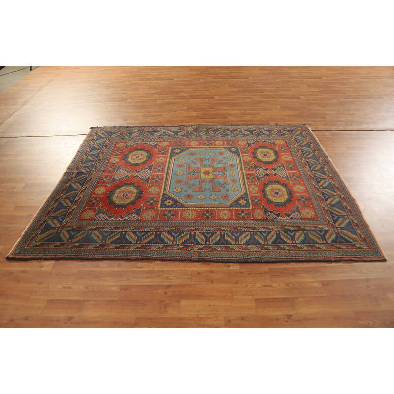Hand Knotted Oriental 100% Wool Carpet Traditional Tribal Oranges & Rust Kazak Area Rug - 6' 9'' X 4' 11''