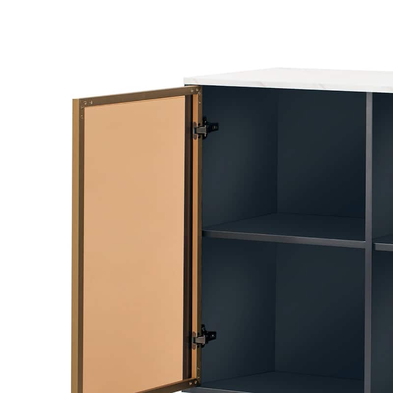 Modern Stylish Wooden Sideboard with 2 Amber-yellow Tempered Glass Doors