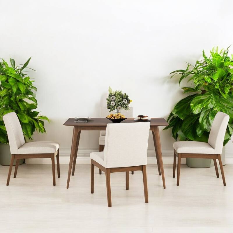 Modern 5-Piece Dining Table Set with 4 Upholstered Chairs - Solid Rubberwood Frame for Small Dining Spaces and Kitchen