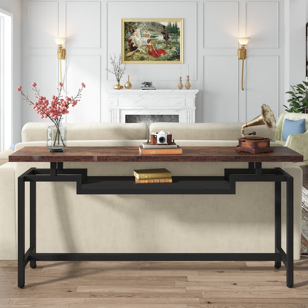 70.86-inche Industrial Extra Long Console Entryway Table 2-Tier TV Stand