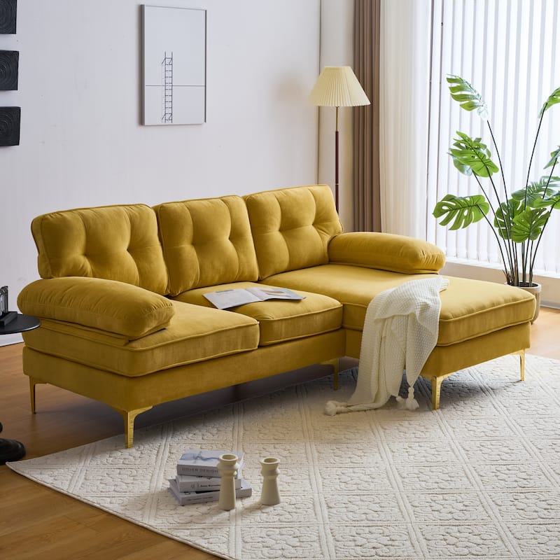 82.6" Yellow Velvet L-Shaped Sectional Sofa for Living Room