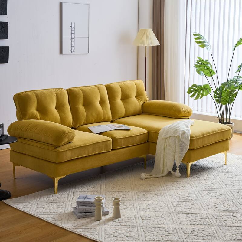 L Shaped Sectional Sofa with Chaise, Velvet Fabric Cloud Couch, Corner 3 Seater Sectional Sofa with Backrest & Armrests